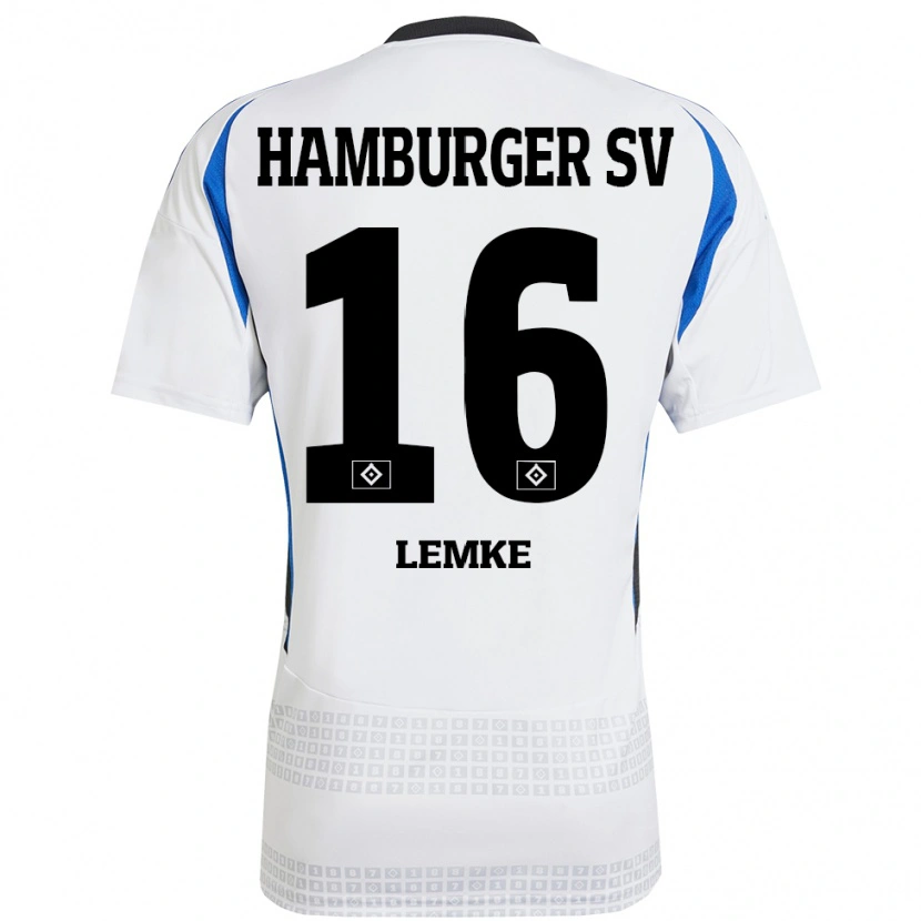 Danxen Niño Camiseta Louis Lemke #16 Blanco Azul 1ª Equipación 2024/25 La Camisa