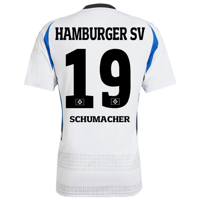 Danxen Niño Camiseta Lukas Schumacher #19 Blanco Azul 1ª Equipación 2024/25 La Camisa