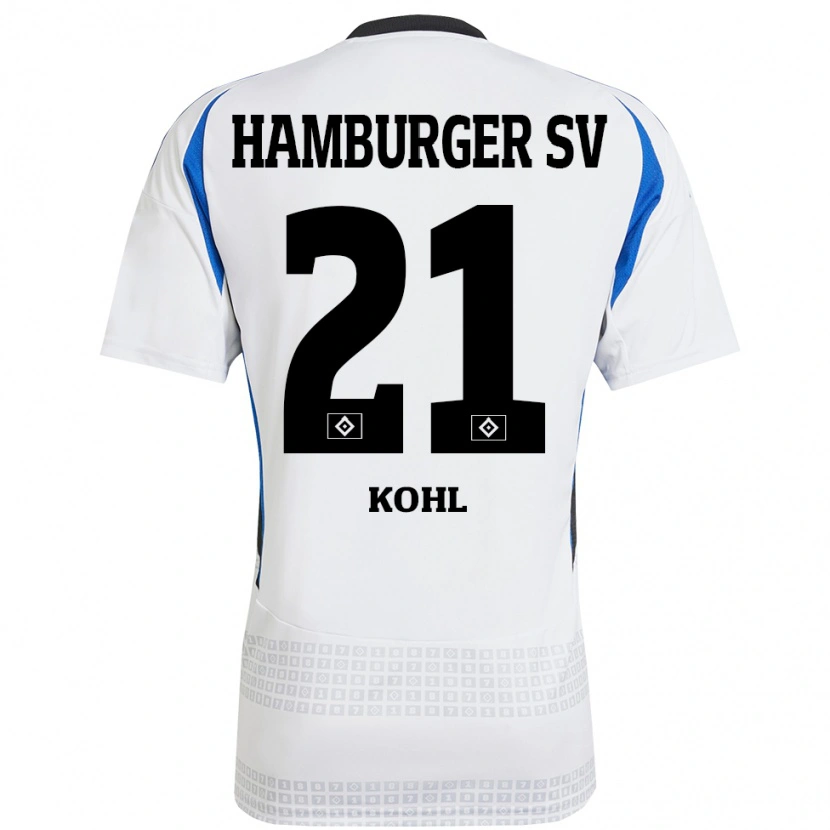 Danxen Niño Camiseta Ohene Köhl #21 Blanco Azul 1ª Equipación 2024/25 La Camisa