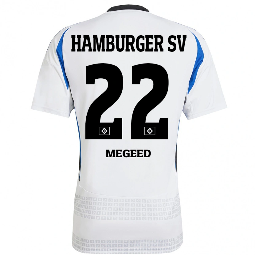 Danxen Niño Camiseta Omar Megeed #22 Blanco Azul 1ª Equipación 2024/25 La Camisa