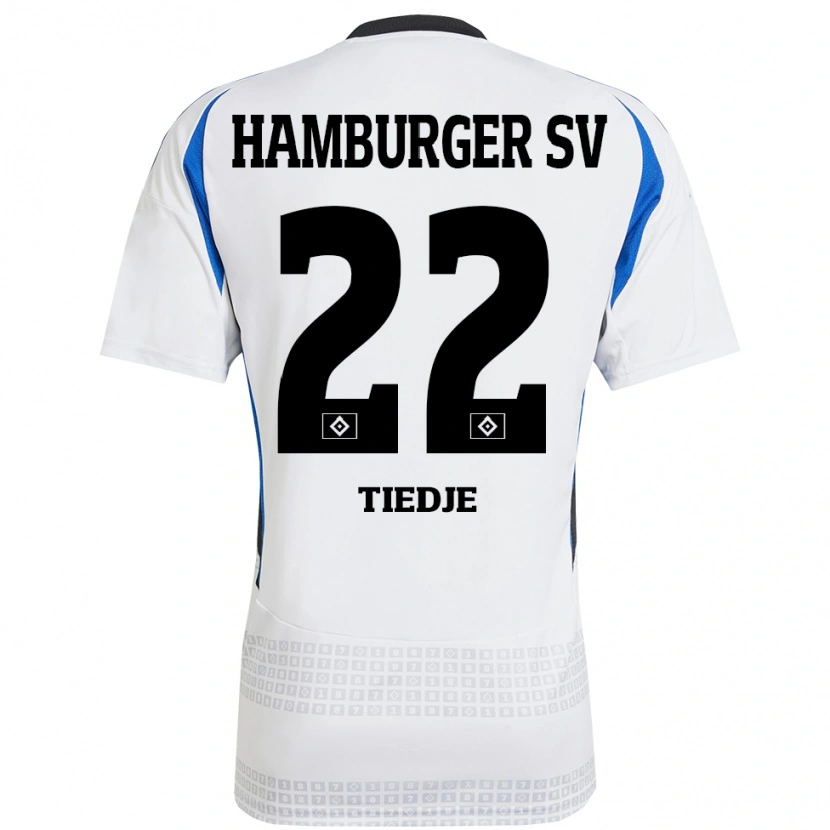 Danxen Niño Camiseta Patrick Tiedje #22 Blanco Azul 1ª Equipación 2024/25 La Camisa