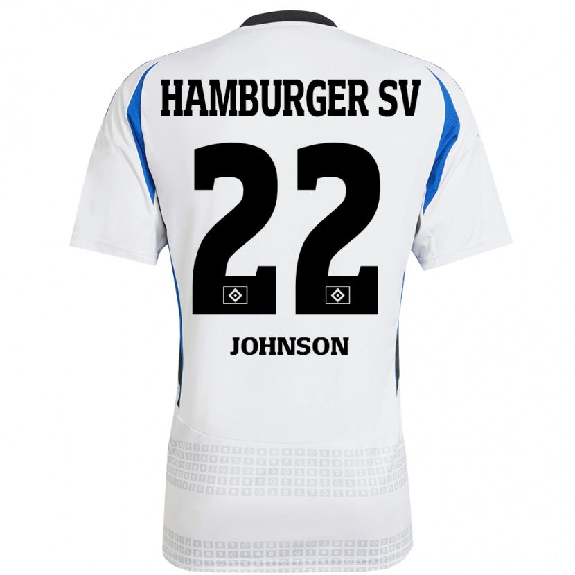 Danxen Niño Camiseta Emmanuel Johnson #22 Blanco Azul 1ª Equipación 2024/25 La Camisa