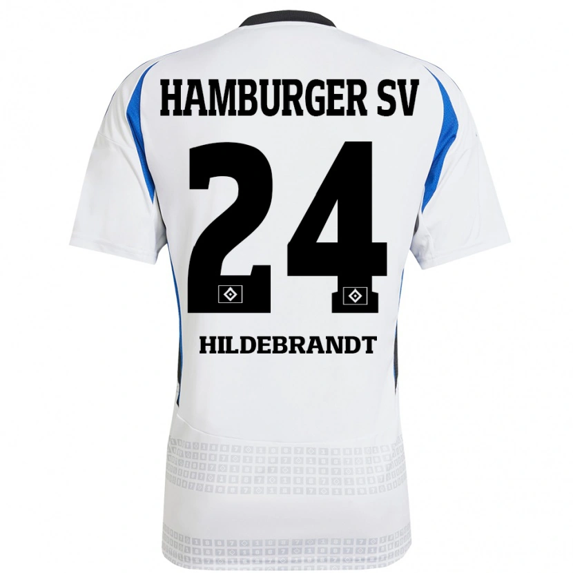 Danxen Niño Camiseta Tjark Hildebrandt #24 Blanco Azul 1ª Equipación 2024/25 La Camisa