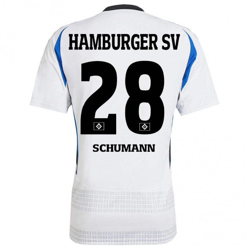 Danxen Niño Camiseta Henri Schümann #28 Blanco Azul 1ª Equipación 2024/25 La Camisa