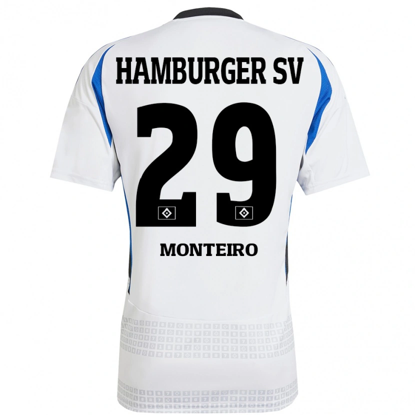 Danxen Niño Camiseta Alfa Monteiro #29 Blanco Azul 1ª Equipación 2024/25 La Camisa