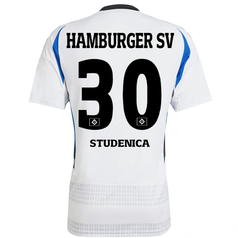 Danxen Niño Camiseta Aron Studenica #30 Blanco Azul 1ª Equipación 2024/25 La Camisa