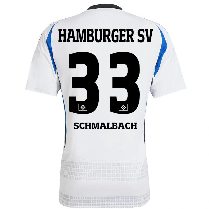 Danxen Niño Camiseta Sebastian Schmalbach #33 Blanco Azul 1ª Equipación 2024/25 La Camisa