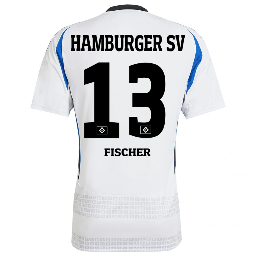 Danxen Niño Camiseta Antonia Fischer #13 Blanco Azul 1ª Equipación 2024/25 La Camisa