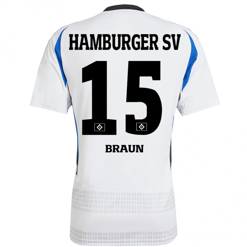 Danxen Niño Camiseta Jana Braun #15 Blanco Azul 1ª Equipación 2024/25 La Camisa