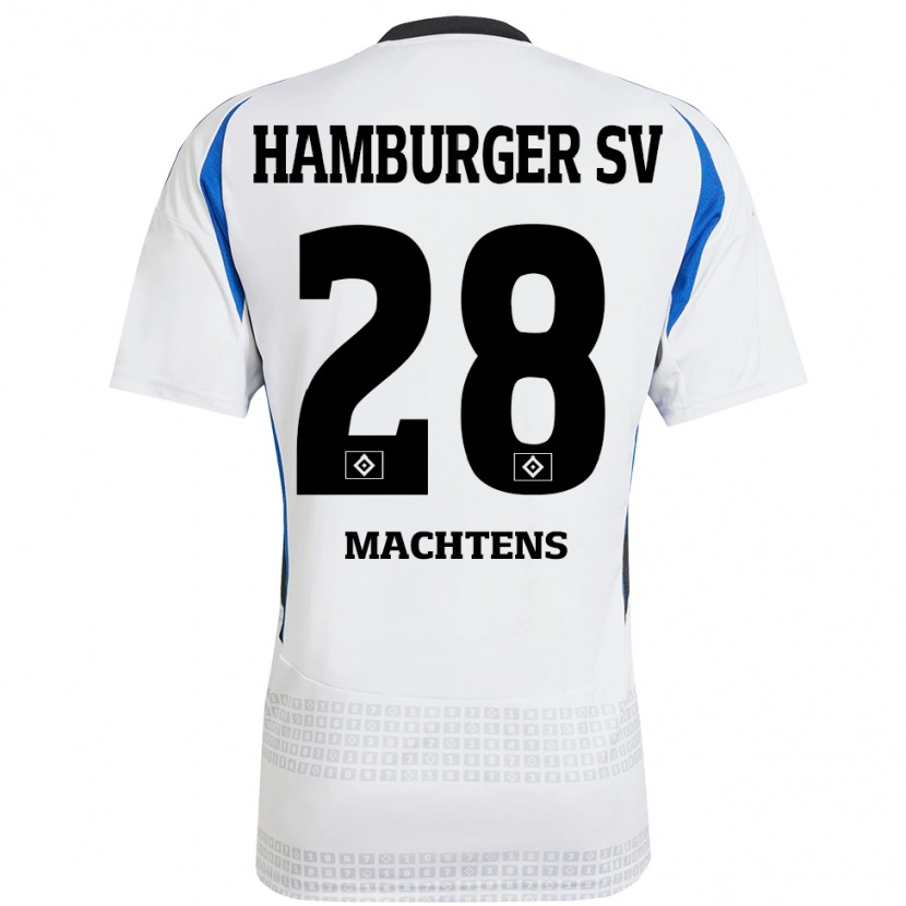 Danxen Niño Camiseta Pauline Machtens #28 Blanco Azul 1ª Equipación 2024/25 La Camisa