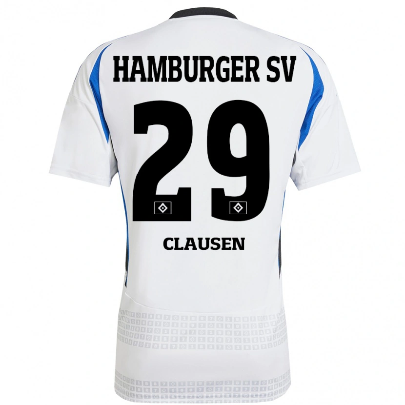 Danxen Niño Camiseta Lina Clausen #29 Blanco Azul 1ª Equipación 2024/25 La Camisa