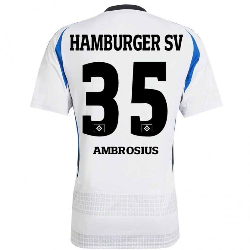 Danxen Niño Camiseta Stephan Ambrosius #35 Blanco Azul 1ª Equipación 2024/25 La Camisa