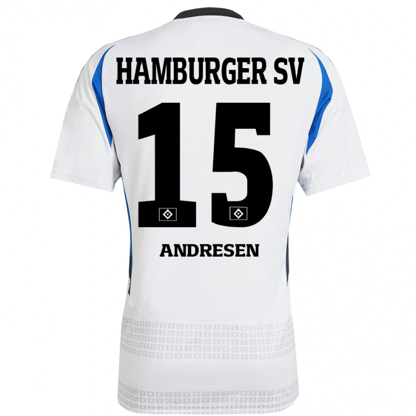 Danxen Niño Camiseta Bent Andresen #15 Blanco Azul 1ª Equipación 2024/25 La Camisa