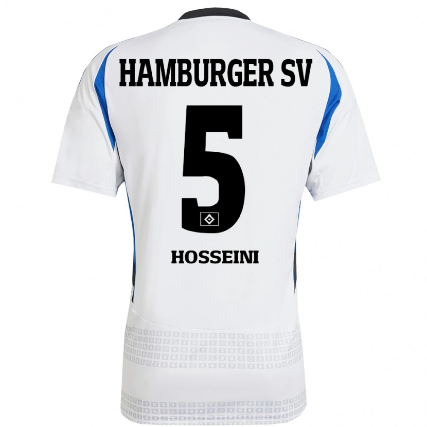 Danxen Niño Camiseta Reza Hosseini #5 Blanco Azul 1ª Equipación 2024/25 La Camisa