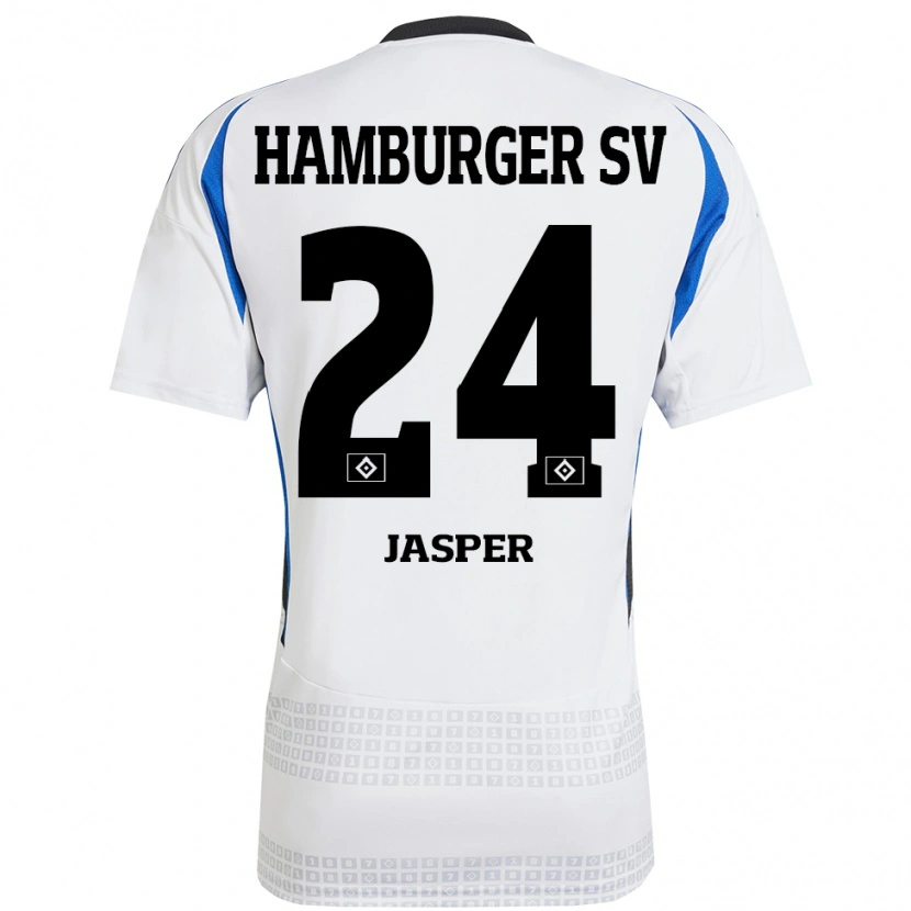 Danxen Niño Camiseta Jan-Lukas Jasper #24 Blanco Azul 1ª Equipación 2024/25 La Camisa