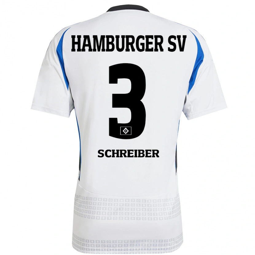 Danxen Niño Camiseta David Schreiber #3 Blanco Azul 1ª Equipación 2024/25 La Camisa