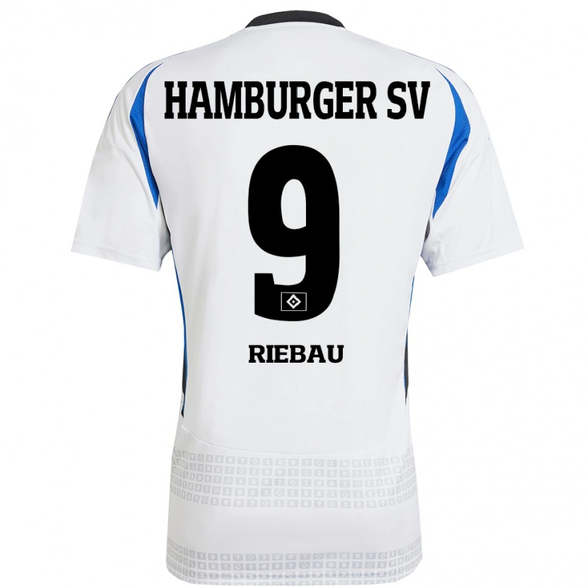 Danxen Niño Camiseta Henry Riebau #9 Blanco Azul 1ª Equipación 2024/25 La Camisa