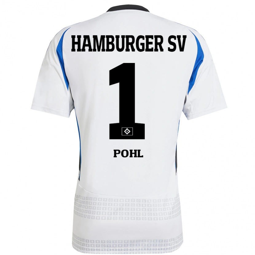 Danxen Niño Camiseta Christina Pohl #1 Blanco Azul 1ª Equipación 2024/25 La Camisa