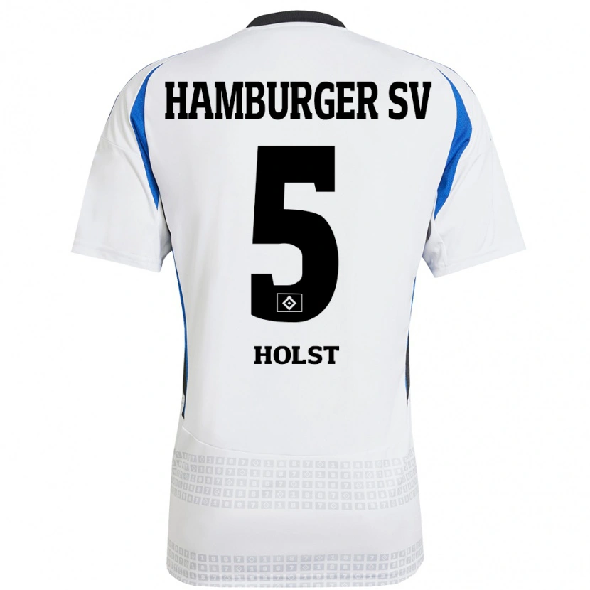 Danxen Niño Camiseta Evelyn Holst #5 Blanco Azul 1ª Equipación 2024/25 La Camisa