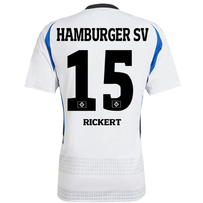 Danxen Niño Camiseta Manja Rickert #15 Blanco Azul 1ª Equipación 2024/25 La Camisa