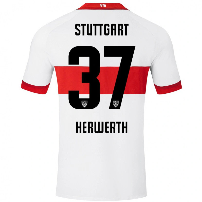 Danxen Niño Camiseta Maximilian Herwerth #37 Blanco Rojo 1ª Equipación 2024/25 La Camisa