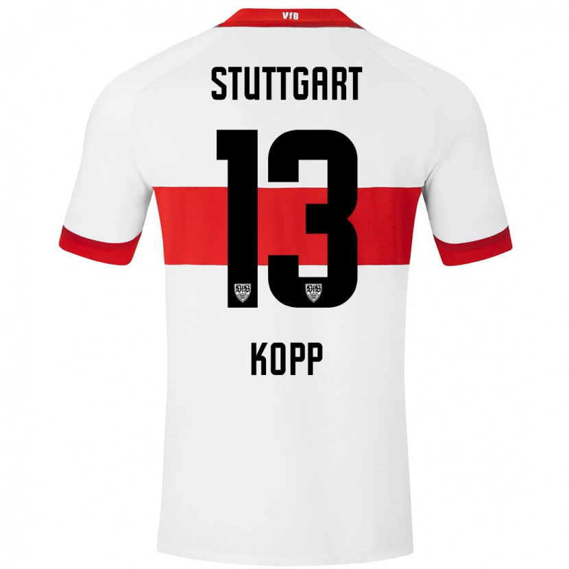 Danxen Niño Camiseta Leonie Kopp #13 Blanco Rojo 1ª Equipación 2024/25 La Camisa