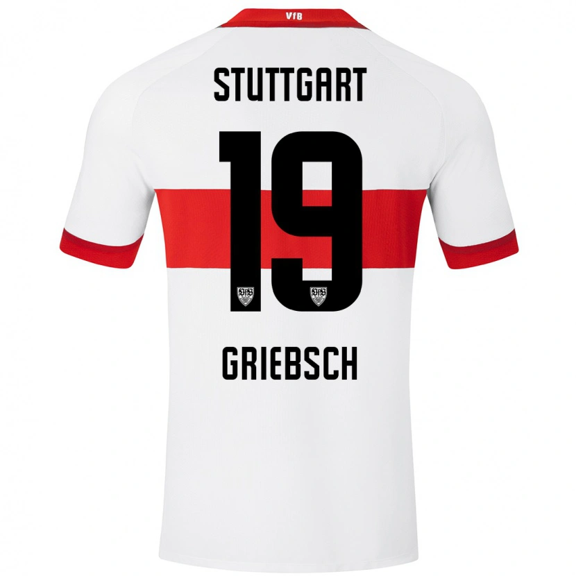 Danxen Niño Camiseta Lukas Griebsch #19 Blanco Rojo 1ª Equipación 2024/25 La Camisa