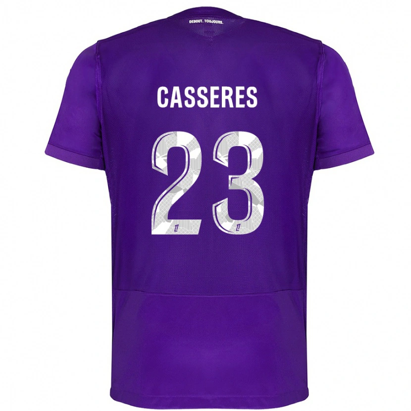 Danxen Niño Camiseta Cristian Cásseres Jr. #23 Morado Blanco 1ª Equipación 2024/25 La Camisa