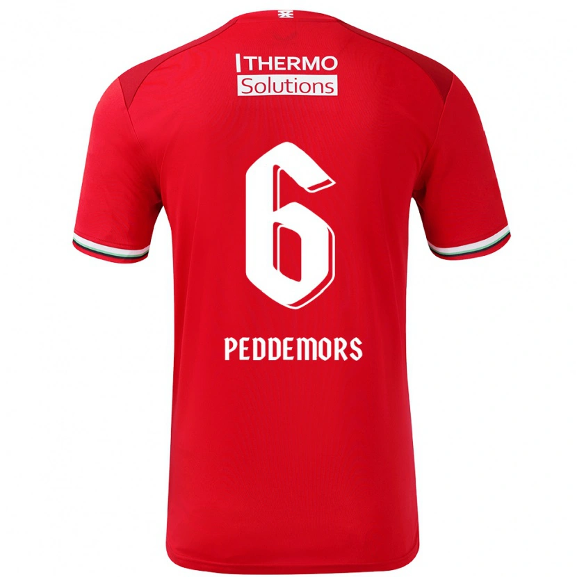 Danxen Niño Camiseta Ella Peddemors #6 Rojo Blanco 1ª Equipación 2024/25 La Camisa