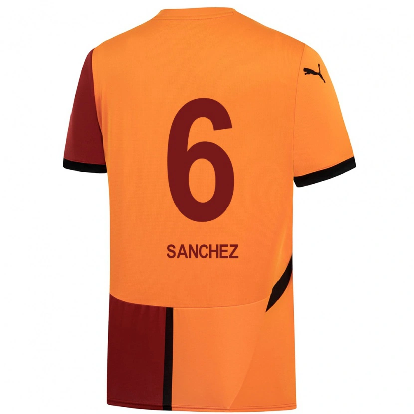 Danxen Niño Camiseta Davinson Sánchez #6 Amarillo Rojo 1ª Equipación 2024/25 La Camisa