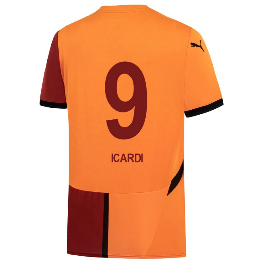 Danxen Niño Camiseta Mauro Icardi #9 Amarillo Rojo 1ª Equipación 2024/25 La Camisa