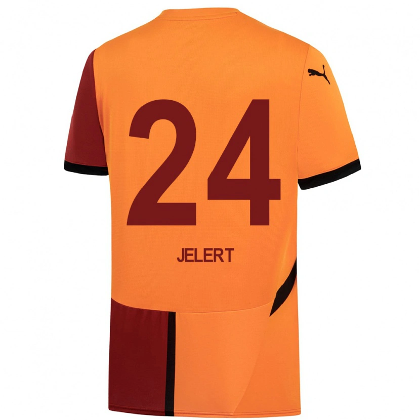 Danxen Niño Camiseta Elias Jelert #24 Amarillo Rojo 1ª Equipación 2024/25 La Camisa