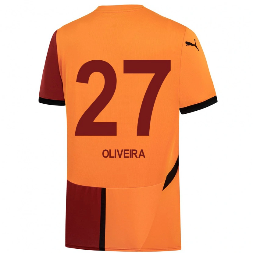 Danxen Niño Camiseta Sérgio Oliveira #27 Amarillo Rojo 1ª Equipación 2024/25 La Camisa