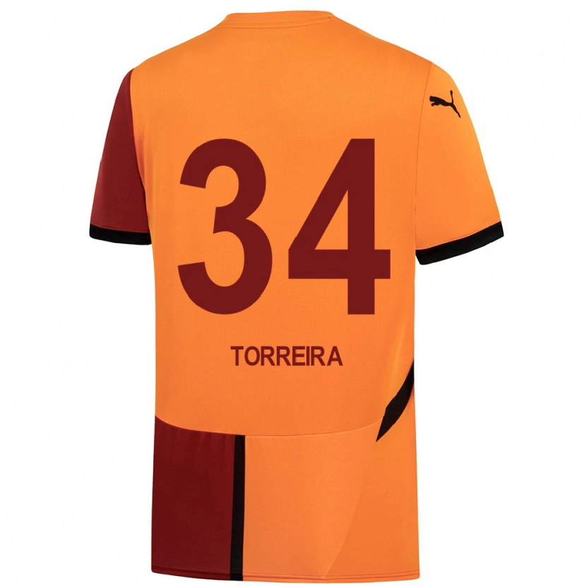 Danxen Niño Camiseta Lucas Torreira #34 Amarillo Rojo 1ª Equipación 2024/25 La Camisa