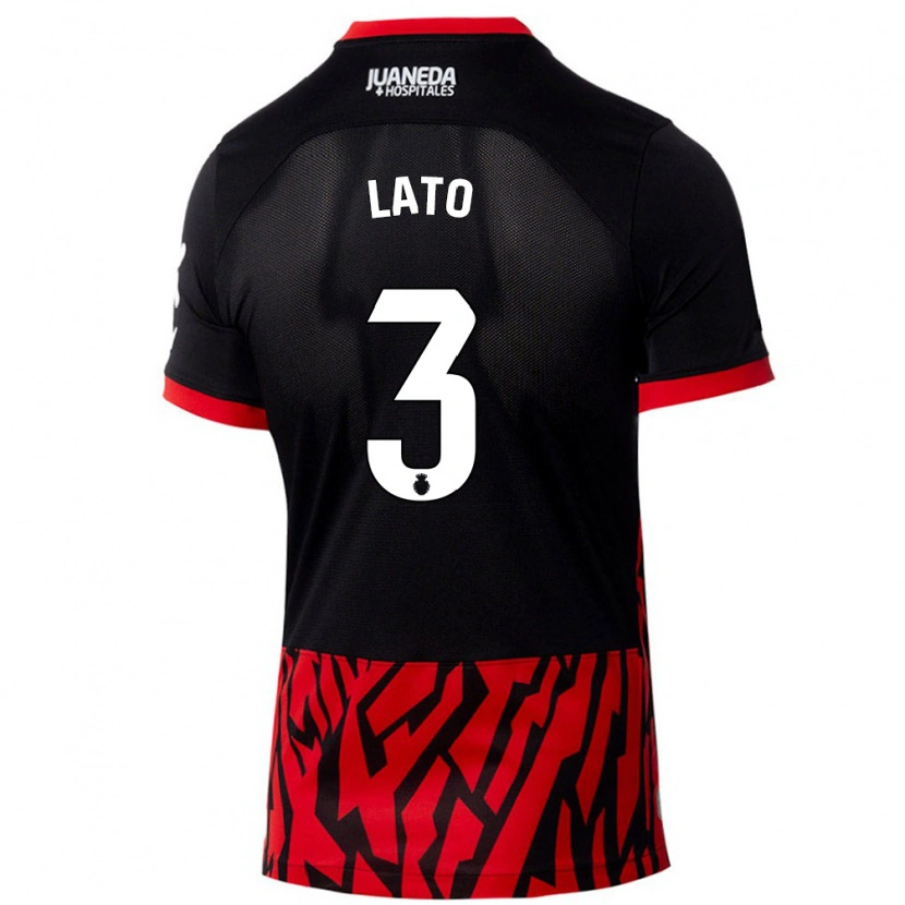 Danxen Niño Camiseta Toni Lato #3 Negro Rojo 1ª Equipación 2024/25 La Camisa