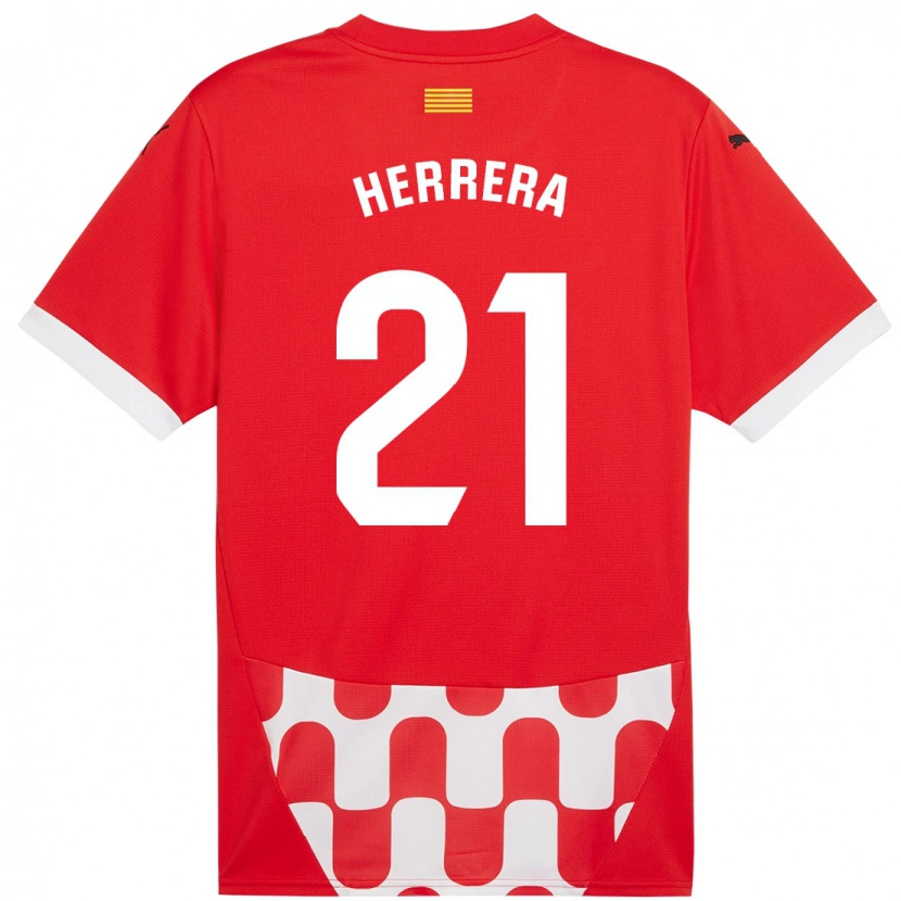 Danxen Niño Camiseta Yangel Herrera #21 Rojo Blanco 1ª Equipación 2024/25 La Camisa