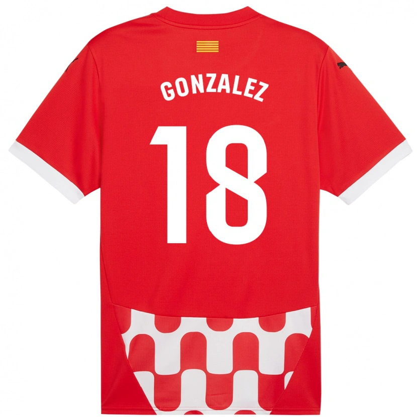 Danxen Niño Camiseta Gerard González #18 Rojo Blanco 1ª Equipación 2024/25 La Camisa