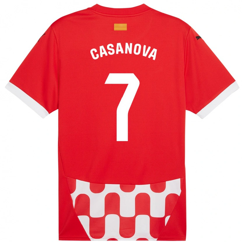 Danxen Niño Camiseta Àstrid Casanova #7 Rojo Blanco 1ª Equipación 2024/25 La Camisa