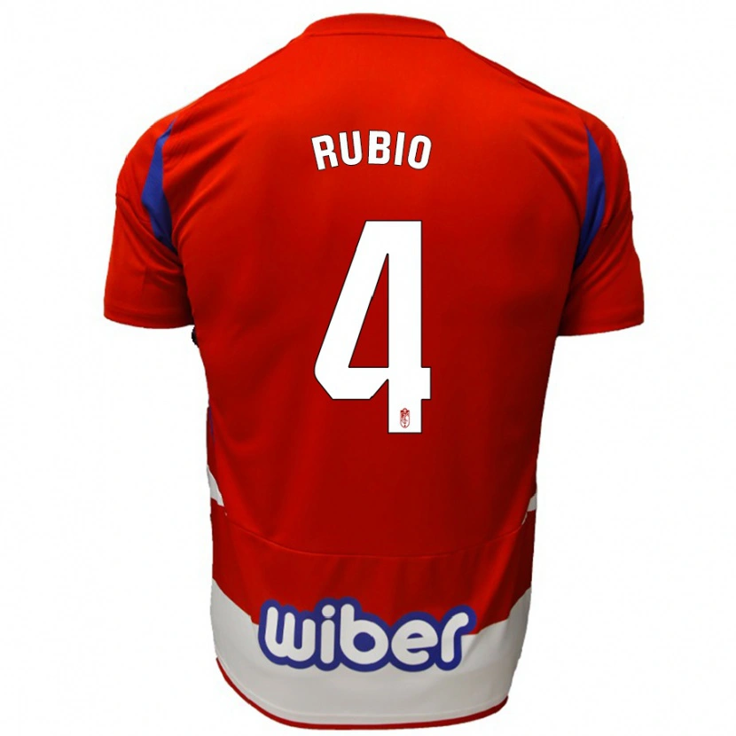 Danxen Niño Camiseta Miguel Rubio #4 Rojo Blanco Azul 1ª Equipación 2024/25 La Camisa