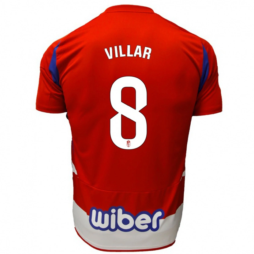 Danxen Niño Camiseta Gonzalo Villar #8 Rojo Blanco Azul 1ª Equipación 2024/25 La Camisa