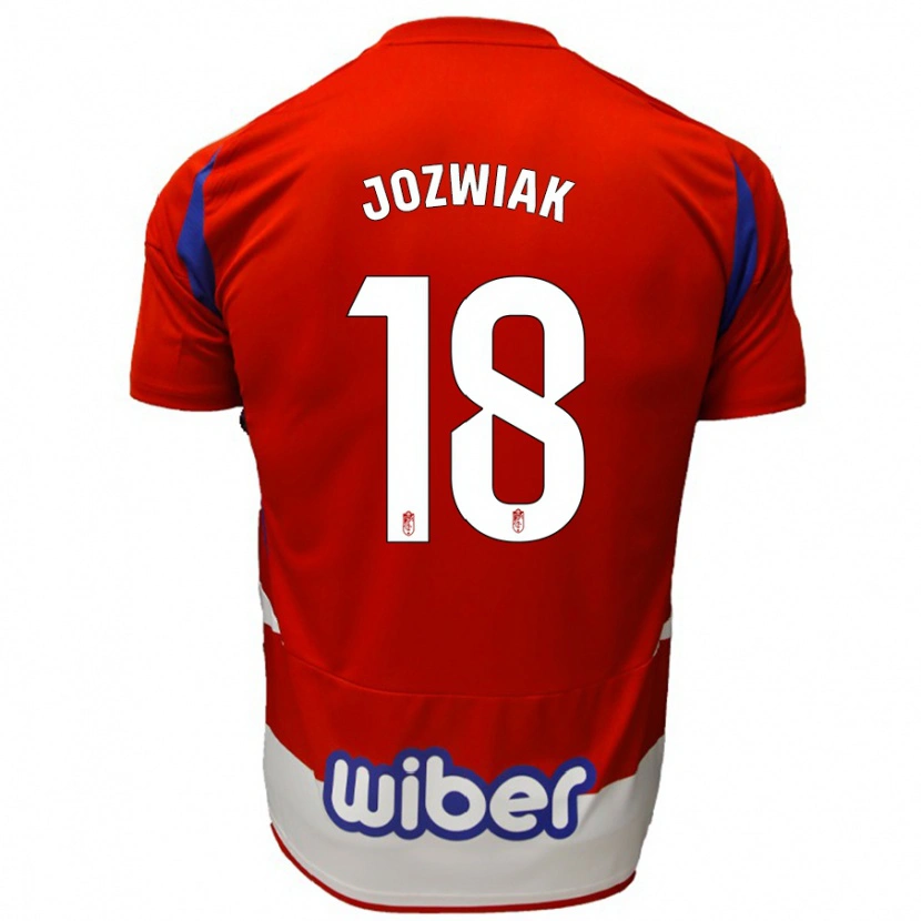 Danxen Niño Camiseta Kamil Jóźwiak #18 Rojo Blanco Azul 1ª Equipación 2024/25 La Camisa