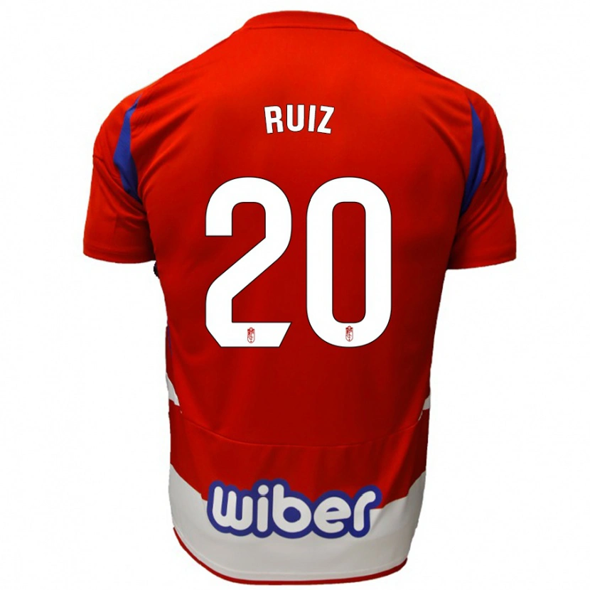 Danxen Niño Camiseta Sergio Ruiz #20 Rojo Blanco Azul 1ª Equipación 2024/25 La Camisa