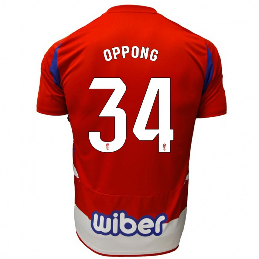 Danxen Niño Camiseta Oscar Naasei Oppong #34 Rojo Blanco Azul 1ª Equipación 2024/25 La Camisa