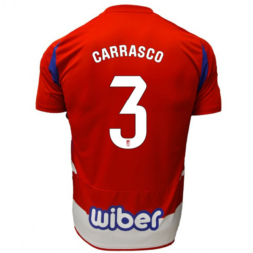 Danxen Niño Camiseta Marta Carrasco #3 Rojo Blanco Azul 1ª Equipación 2024/25 La Camisa