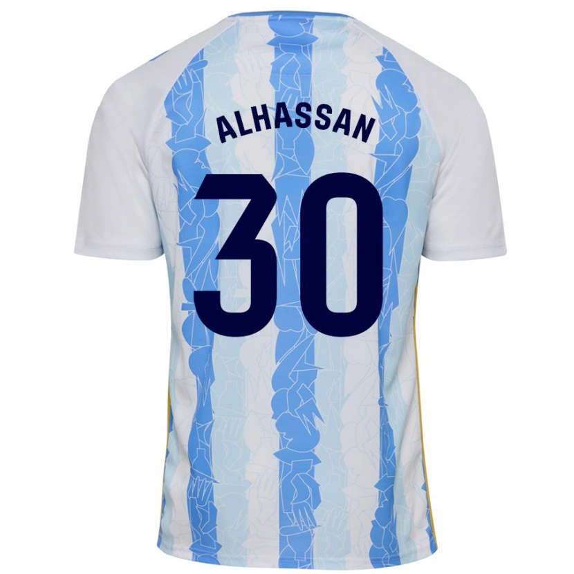 Danxen Niño Camiseta Mubarak Alhassan #30 Blanco Azul 1ª Equipación 2024/25 La Camisa