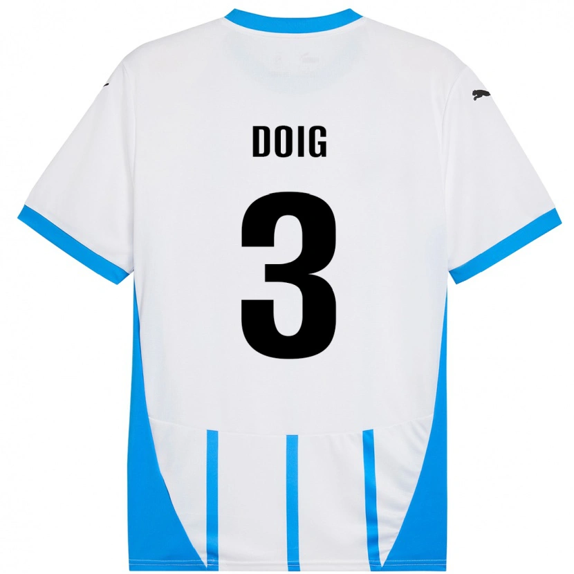 Danxen Niño Camiseta Josh Doig #3 Blanco Azul 2ª Equipación 2024/25 La Camisa