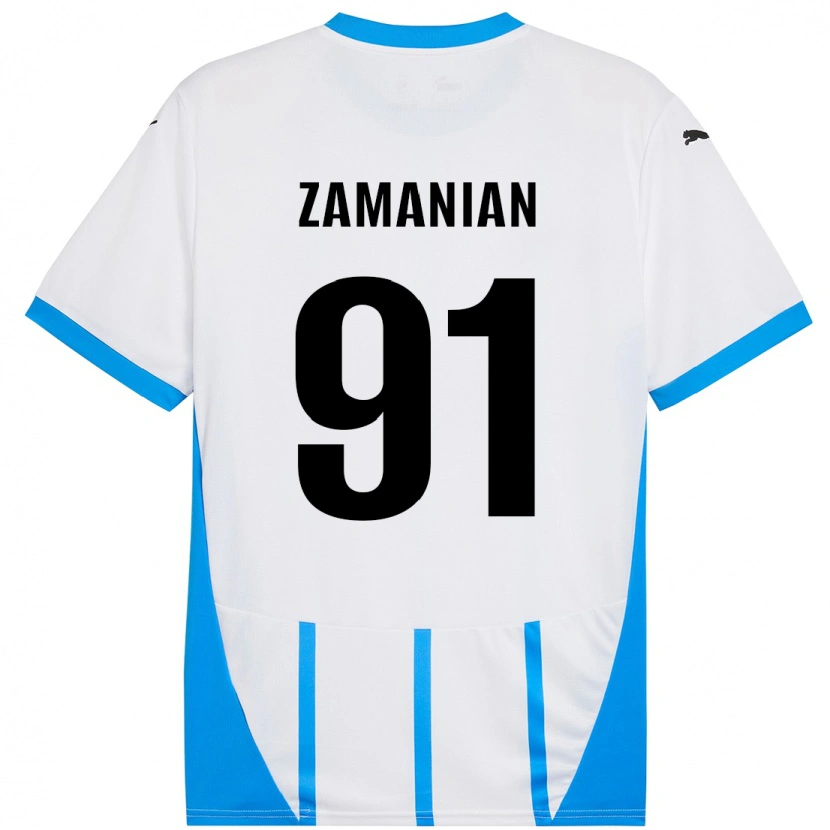 Danxen Niño Camiseta Annahita Zamanian #91 Blanco Azul 2ª Equipación 2024/25 La Camisa