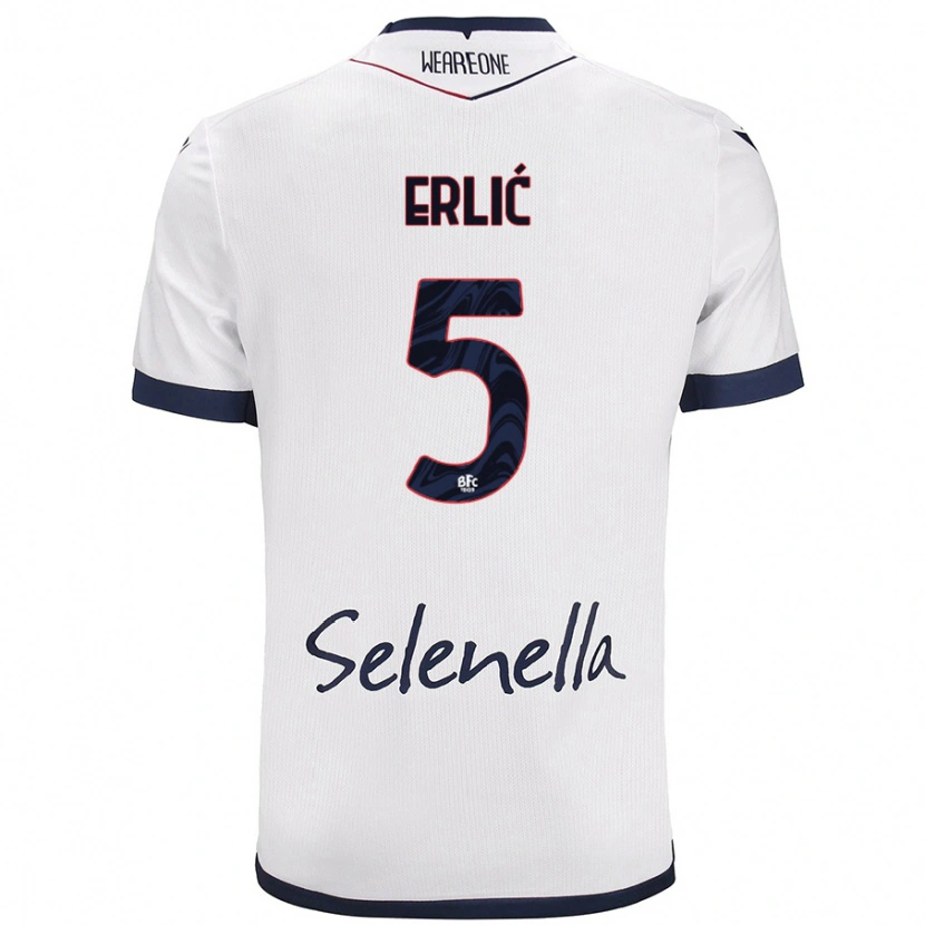 Danxen Niño Camiseta Martin Erlić #5 Blanco Azul Real 2ª Equipación 2024/25 La Camisa