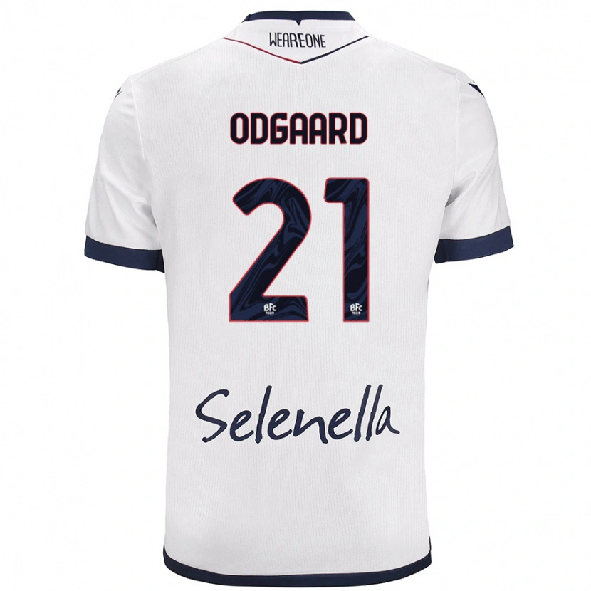 Danxen Niño Camiseta Jens Odgaard #21 Blanco Azul Real 2ª Equipación 2024/25 La Camisa