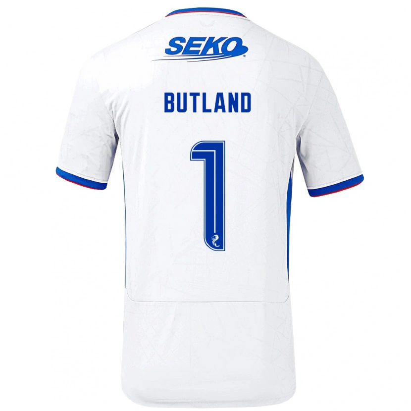 Danxen Niño Camiseta Jack Butland #1 Blanco Azul 2ª Equipación 2024/25 La Camisa